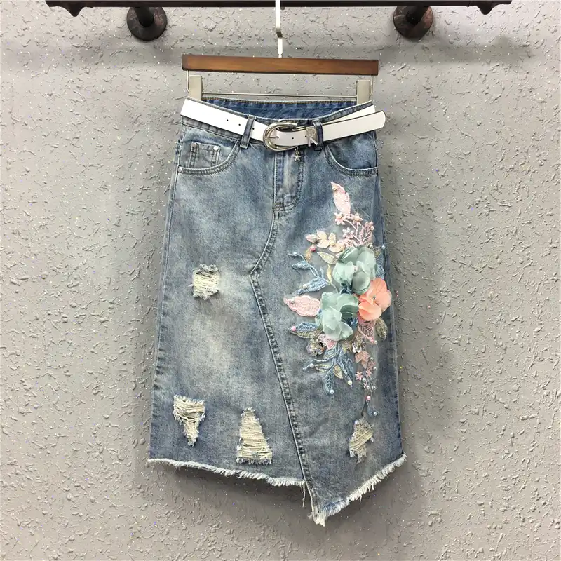 flower denim skirt