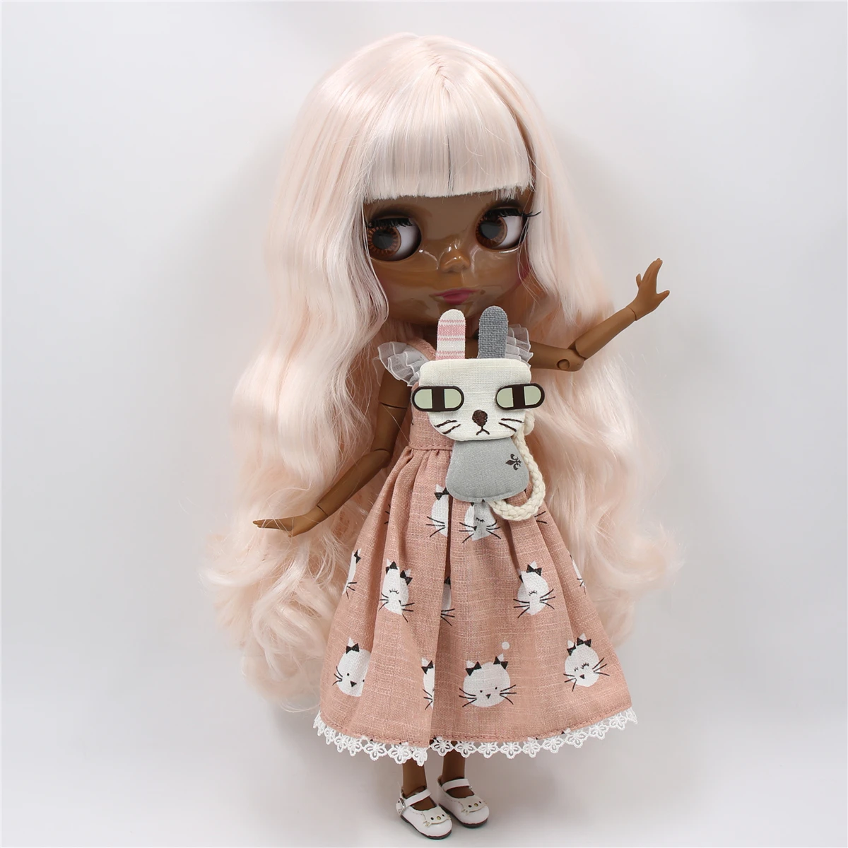 Neo Blythe Doll with Pink Hair, Black Skin, Shiny Cute Face & Custom Jointed Body 2