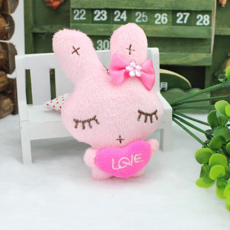 Cute Bunny Rabbit Plush Toys Love Rabbits Dolls Small Key Bag Pendants Gift DIY Wedding Party Flower Bouquet Decor 11cm  (3)