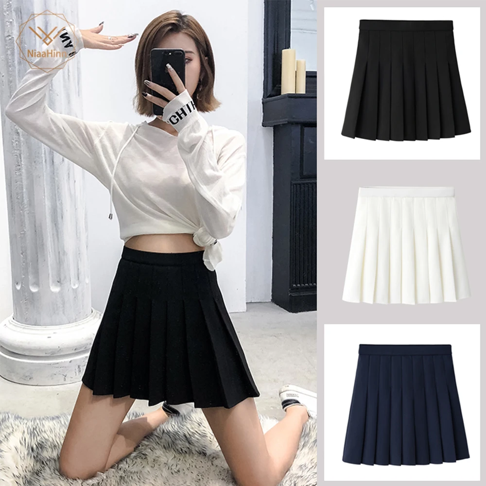

New High Waist A Line pleated skirts Harajuku Lolita Gray White Black a-line sailor skirt Cosplay Japanese school Skirts Uniform