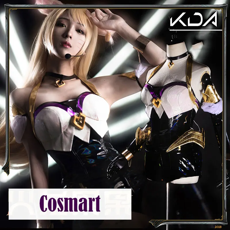 

[Customized] 2018 Game LOL K/DA KDA Ahri Cosplay Costume PU Leather Uniform K/DA Ahri Halloween Costume for Women 2018 Hot Game