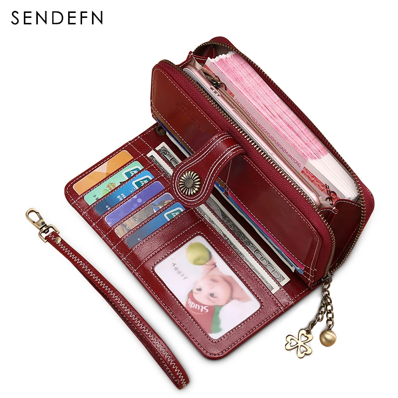 SENDEFN Women's Leather RFID Blocking Clutch Wallet - Multi-Function Card Holder Purse