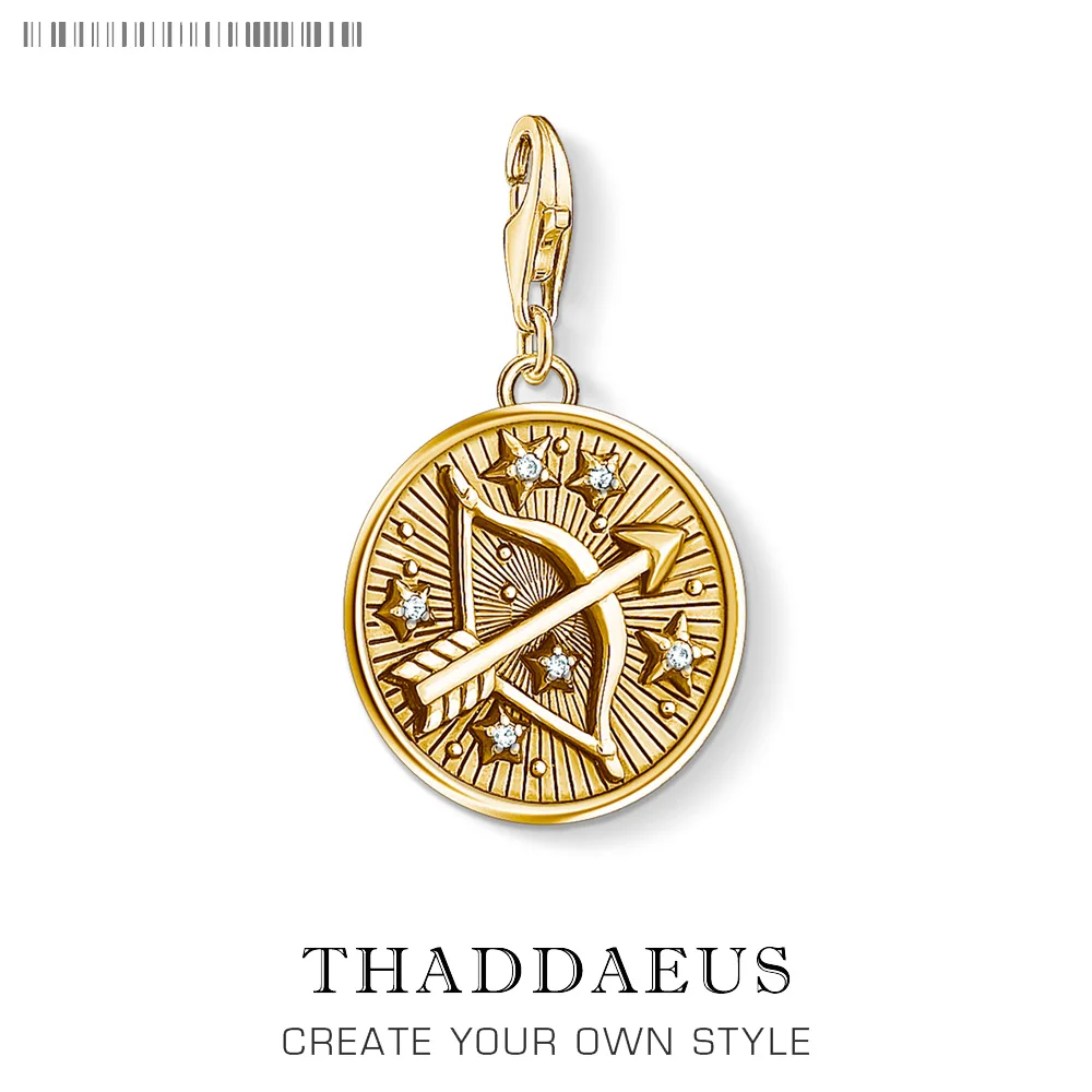 

Zodiac Sign Sagittarius Pendant Charm Fit Bracelet Necklace 925 Sterling Sliver Golden New Fashion Jewelry for Women Men Gift