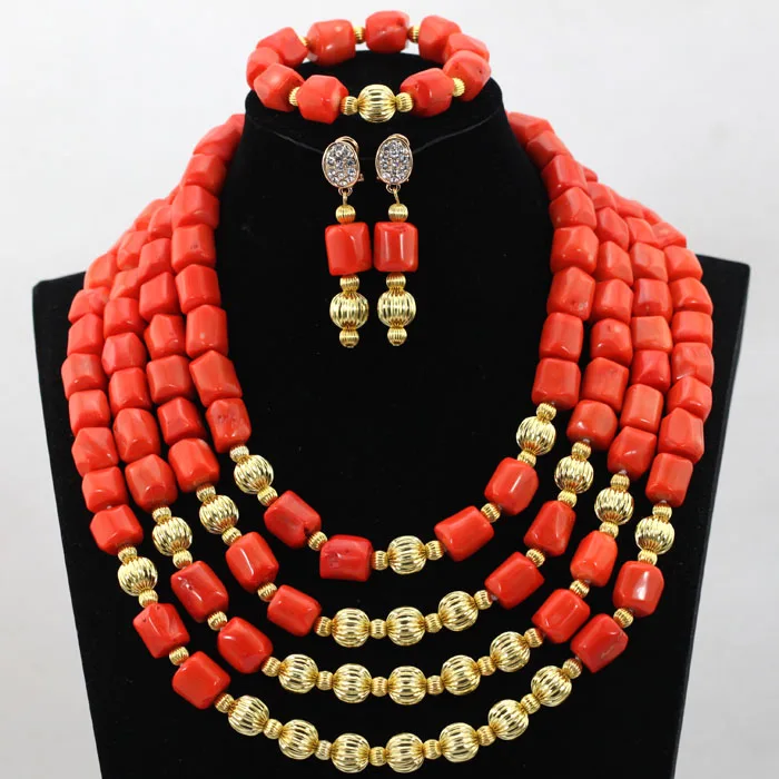 

Fabulous Wedding African Coral Beads Jewelry Set New Nigerian Bride Gift Jewelry Set 2017 Free Shipping CNR568