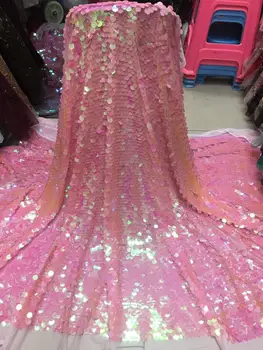 

PINK Color High Quality African Tulle Lace Fabric 2019 French Net Sequins And 3d Lace Fabric for Wedding Dress YYZ78932