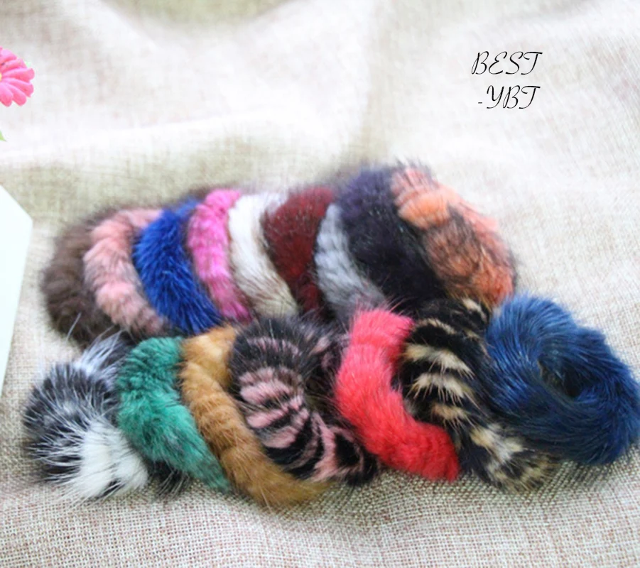 

free shippingGenuine Mink Fur Hair Women Accessory Noble Elastic Hair Band Rings Hair Ties Holder
