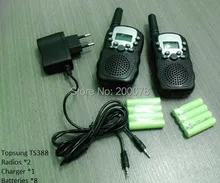 portable radio walkie talkie pair T388 PMR/FRS handy mobile radios CB system amateur radio transmitter + batteries charger