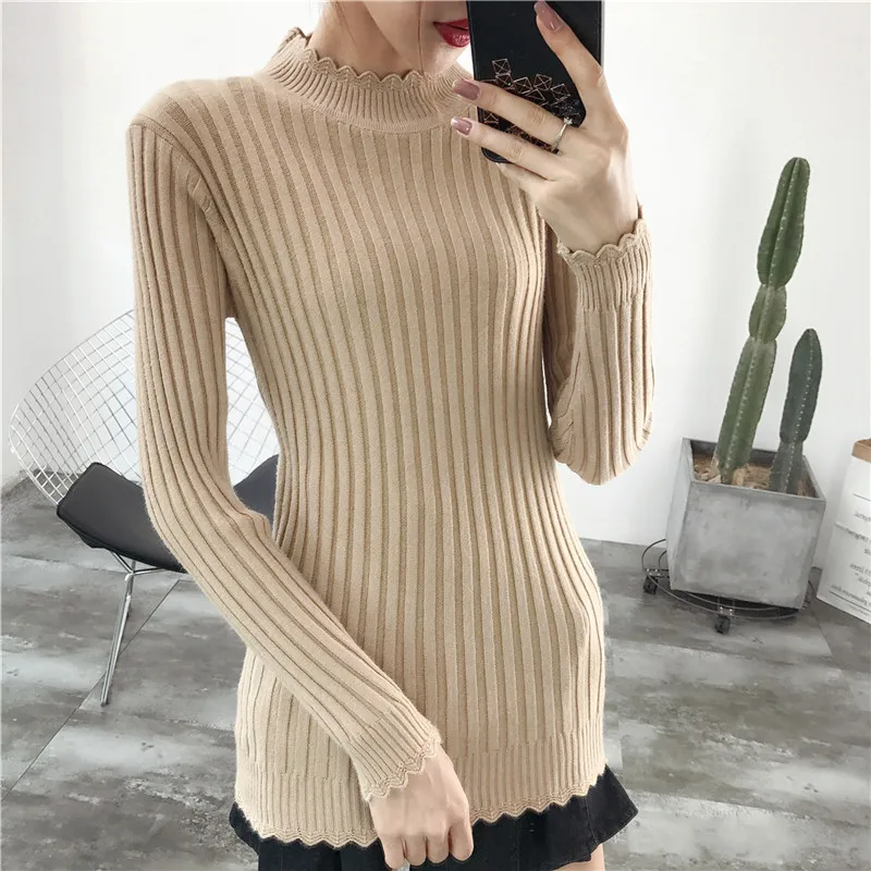 Women's Clothing Fashion Turtleneck Solid Pullover Sweaters High Elastic Slim Bottoming Knitted Female Jumpers sw0039 | Женская