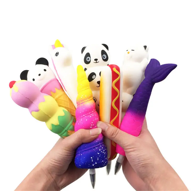 

Squishy Slow Rising Toys Panda Mermaid Lazy Cat Pen Cap Stationery Pencil Holder Toppers Squeeze Antistress Children's Day Gift