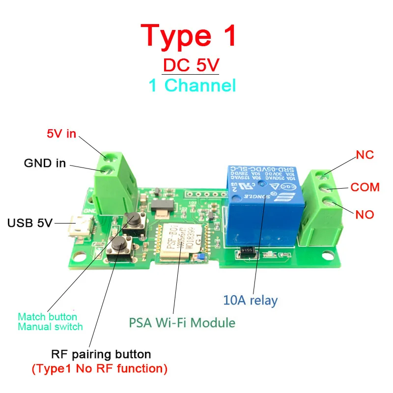 1CH DC5V eWeLink Smart Remote Control Wifi wireless Switch Module 1CH/4CH DC5V 12V 32V 220V Inching Self-locking RF Receive 10A Relays - Цвет: 1CH DC5V