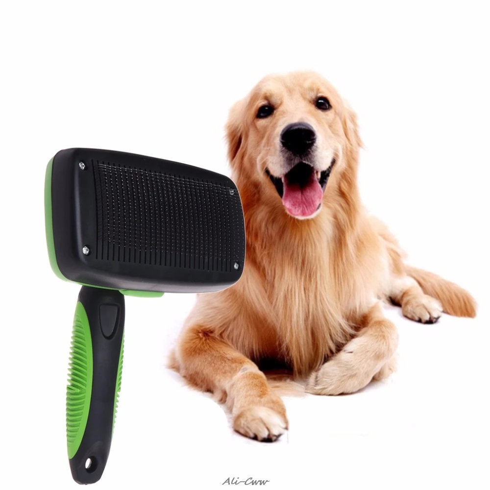 

1Pc Pet Dog Slicker Grooming Brush Stainless Steel Hair Remove Self Cleaning Brushes Dog Puppy Cat Long Short Long Hair