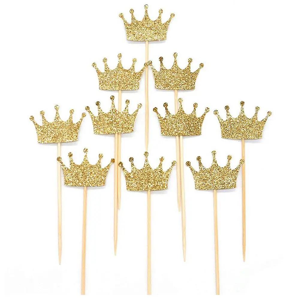 50pcs Glitter Gold Tiara Cupcake Toppers Cake Decorationin Cake