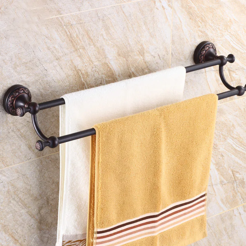 

Oil Rubbed Black Bronze Bathroom Double Towel Bar Wall Mounted Towel Rack Bathroom Accessories KD939