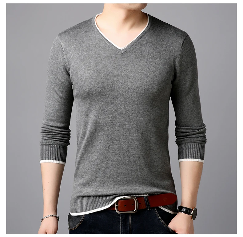 2019 Новый осень-зима брендовая одежда свитер Для мужчин модные однотонные Цвет Slim Fit Зимний пуловер Для мужчин с v-образным вырезом вязаный