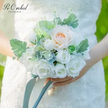 PEORCHID пляжные невесты букет из цветов Искусственный Buque De Noiva Флорес Винтаж роза Свадебный букет