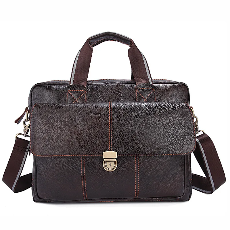 14 Inch Computer Messenger Bag Leather Business Briefcase Metal Buckle Casual Men Handbag Good