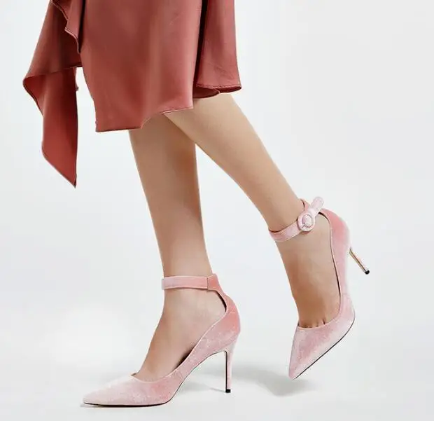 

2018 autumn New 9cm small fresh pointed high heels shallow mouth stilettos one-line buckle wild female shoes pink black
