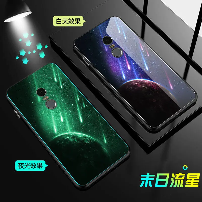 

Back Case For Xiaomi Redmi 5 Case Luminous Tempered Glass Back Cover For Xiaomi Redmi 5 Plus Case Cover Silicone Phone Bag Capa