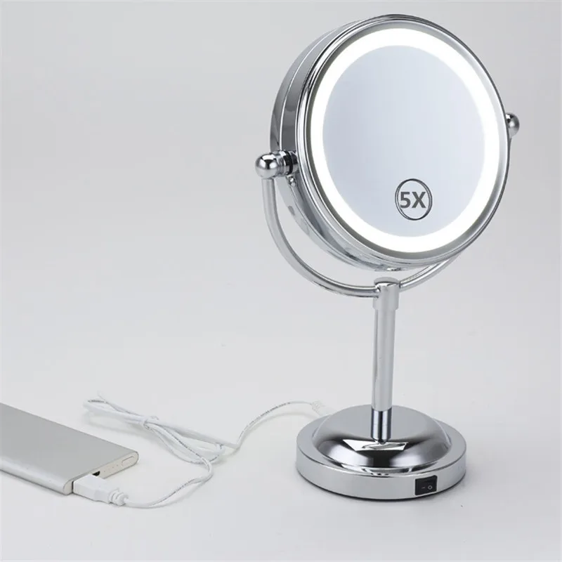 

ZD New Fashion 6 inches LED Lights Makeup Mirror Desktop Double Side Make Up Mirror 5X Women Beauty Tool Espejo De Mano XN144M