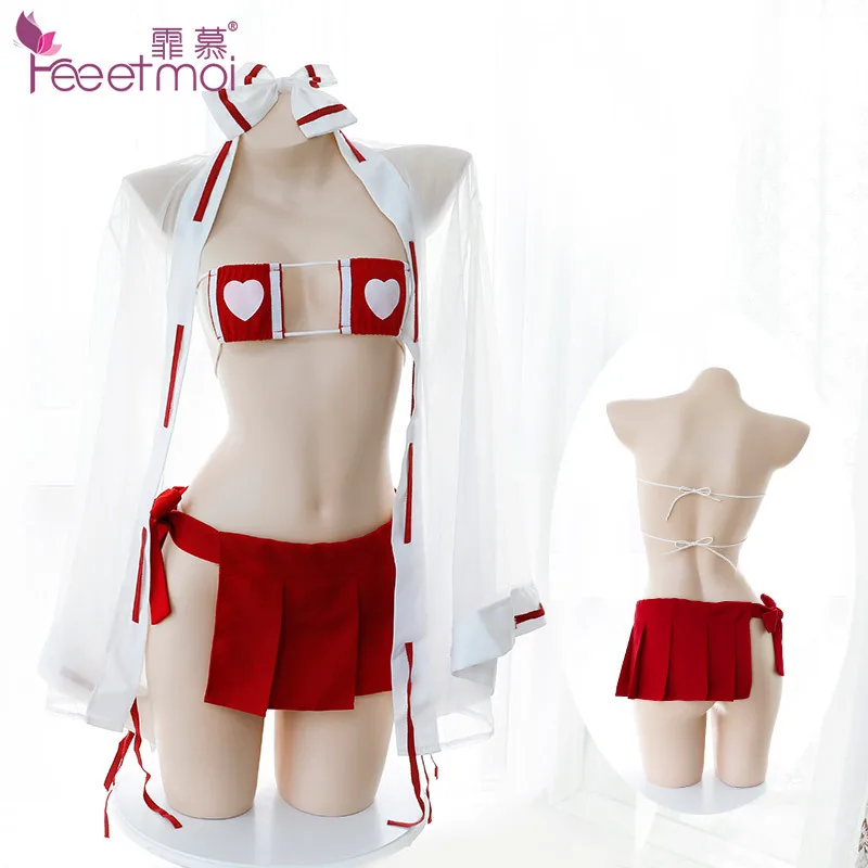 

Japanese Lingerie Witch Love Heart Pleated Skirt Uniform Womens Anime Cosplay Costumes Kimono Witch Uniform Bikini Lingerie Set