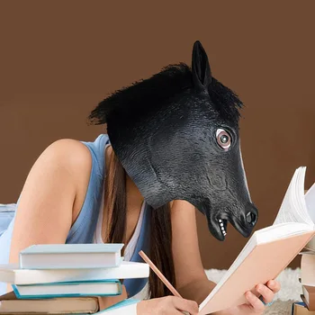 

Black Horse Head Mask Novelty Halloween Costume Latex Animal Party Mask Full Face Adults Fancy Dress Party Masquerade Mask