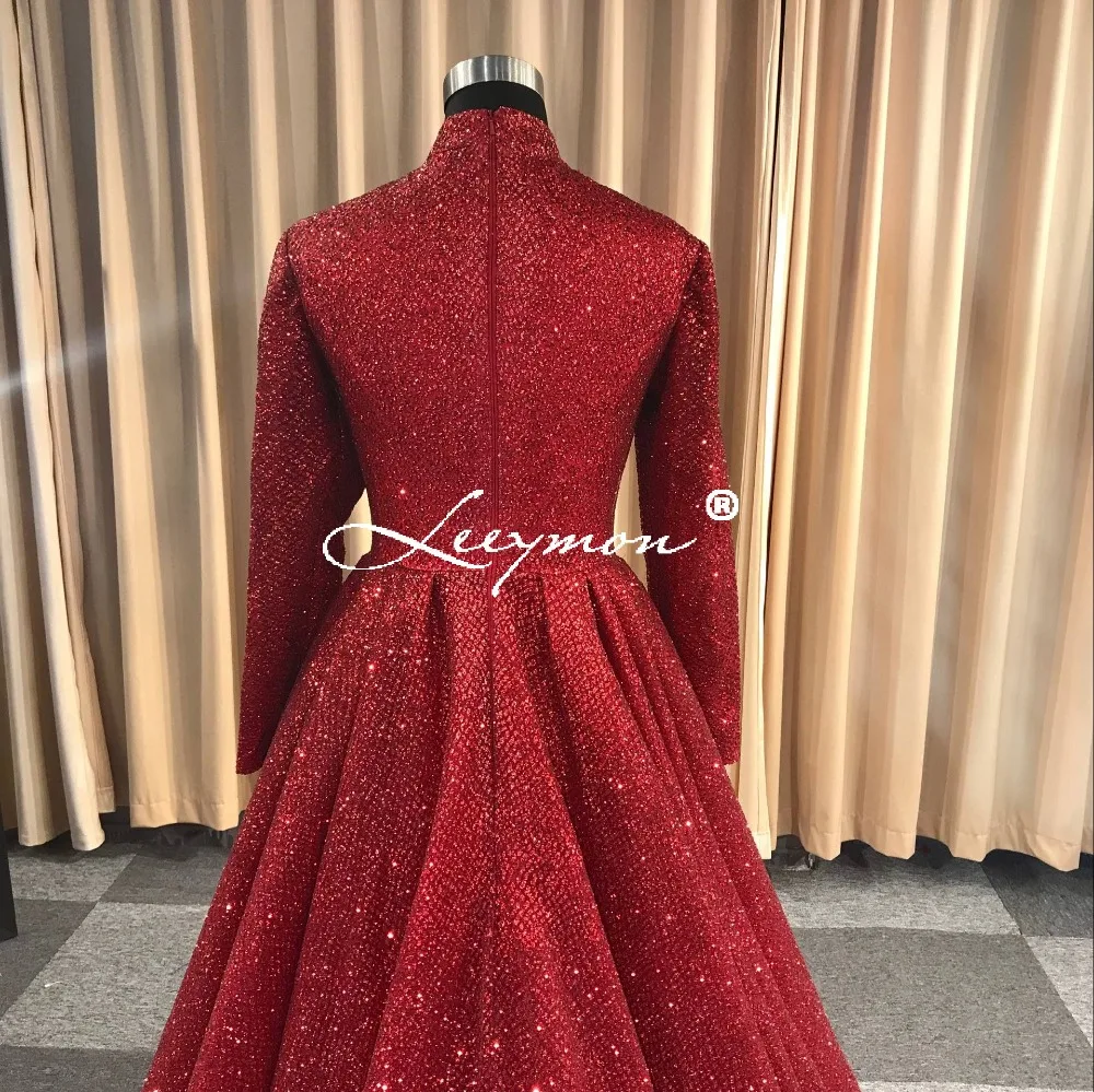 Robe De Soiree блестящее вечернее платье с длинными рукавами Черное вечернее платье длиной до пола с высоким воротом официальное длинное вечернее платье