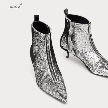 

2019 European and American fashion short pointed sequins sequins flash luxury women's boots large size catwalk shoes 33-48 yards