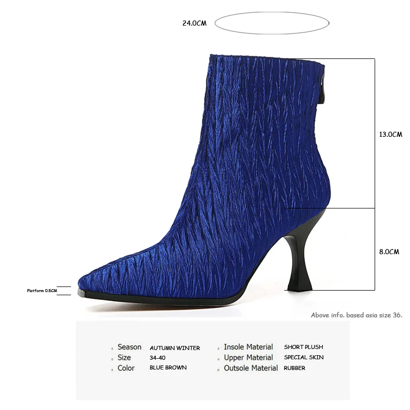 Dünne High Stiefeletten Winter Schuhe Zipper Heels Zurück Hochhackige Herbst blue Karree Frau Aiweiyi Stiletto Brown qpdR5xwp