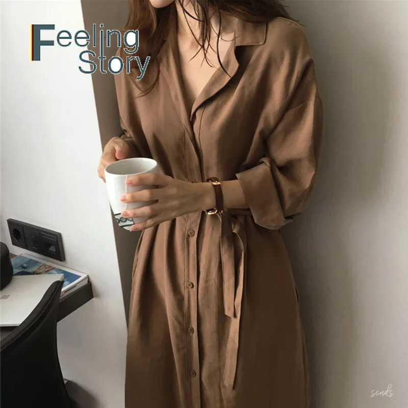 

2019 Spring Autumn New Korean BF Windbreaker Coats Long section Plus Size Loose Women Long-sleeved Trench Coat