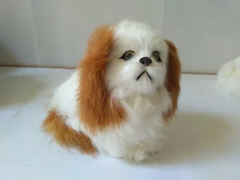 

simulation dog model toy 14x8x11cm polyethylene&furs squatting dog with yellow ears handicraft,home decoration toy d2705