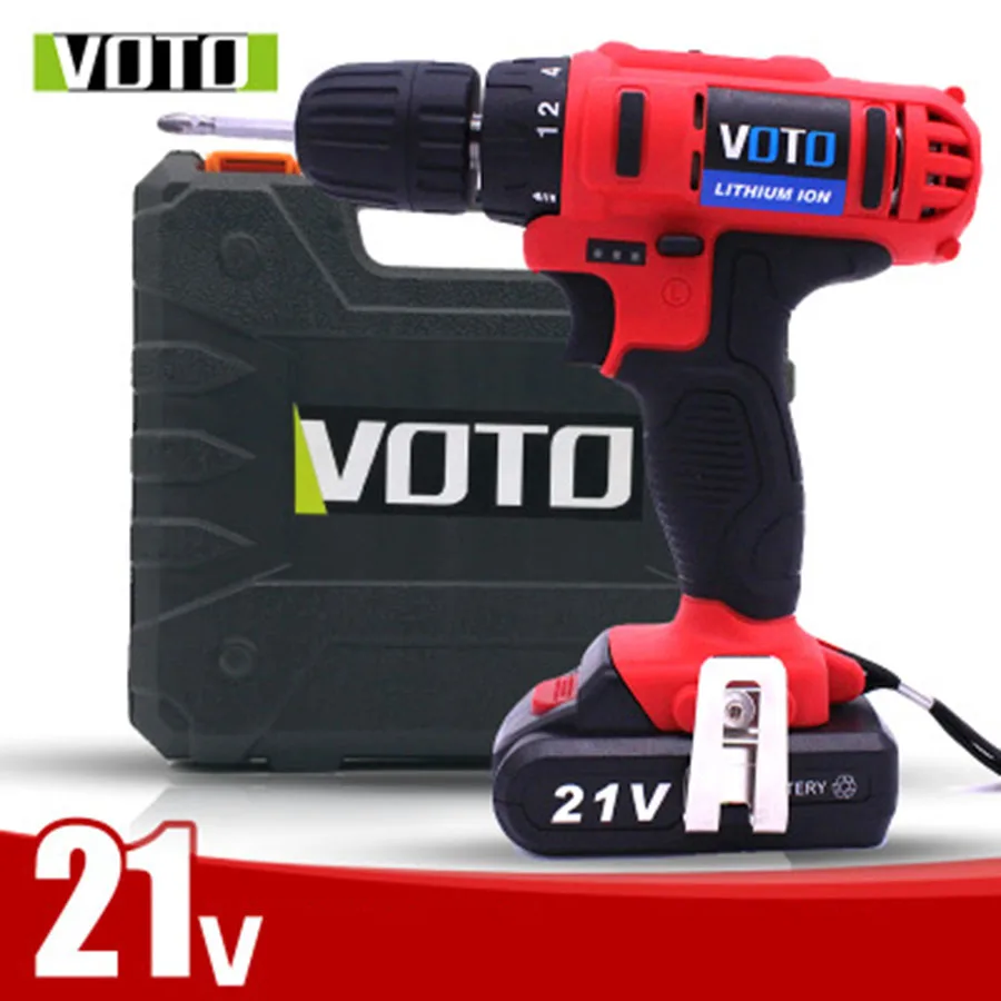 

VOTO 2*Battery Rechargeable Cordless Drill Electric Screwdriver Set With Case Lithium Power Tools Screw Gun Driver 21V RED