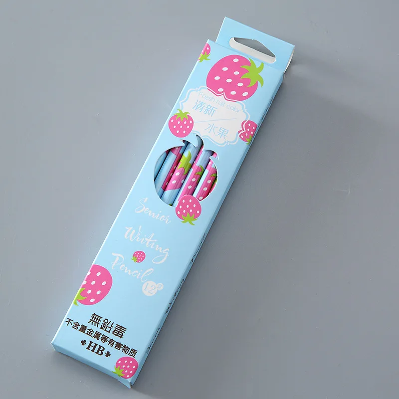 12 шт./компл. креативный фруктовый карандаш в коробке милые карандаши для студентов бессвинцовый яд карандаш школьные канцелярские принадлежности - Цвет: Strawberry