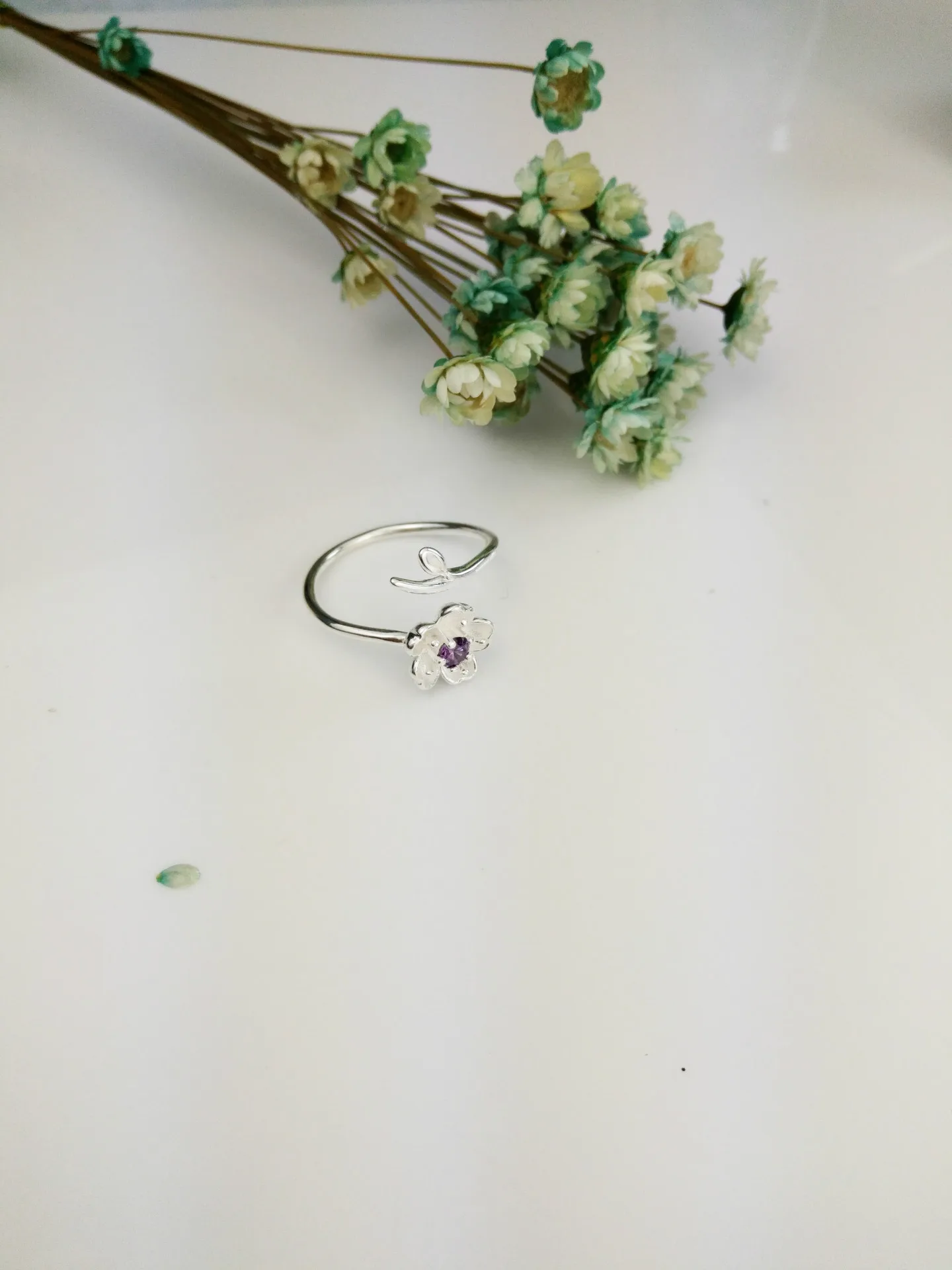 Роскошный женский большой хрусталь, циркон, камень, кольцо, 925 серебро, милый фиолетовый цветок персика, обручальные Регулируемые кольца, кольцо для помолвки