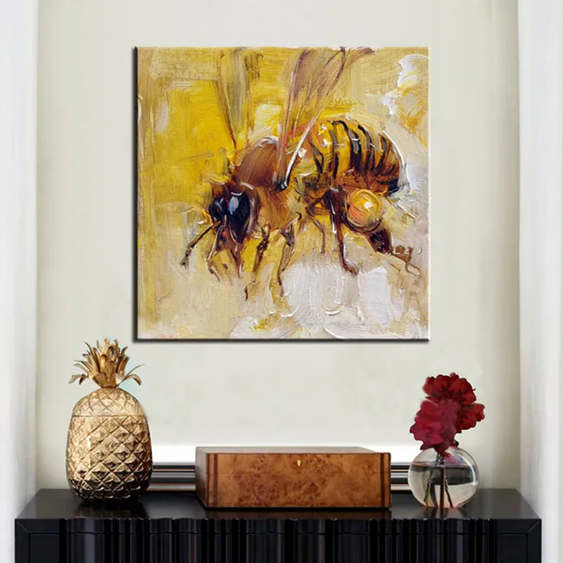 

Handpainted Abstract Animal Oil Paintings on Canvas Modern Home Decor Wall Art Handmade Knife Yellow Bee Painting Pictures Gifts