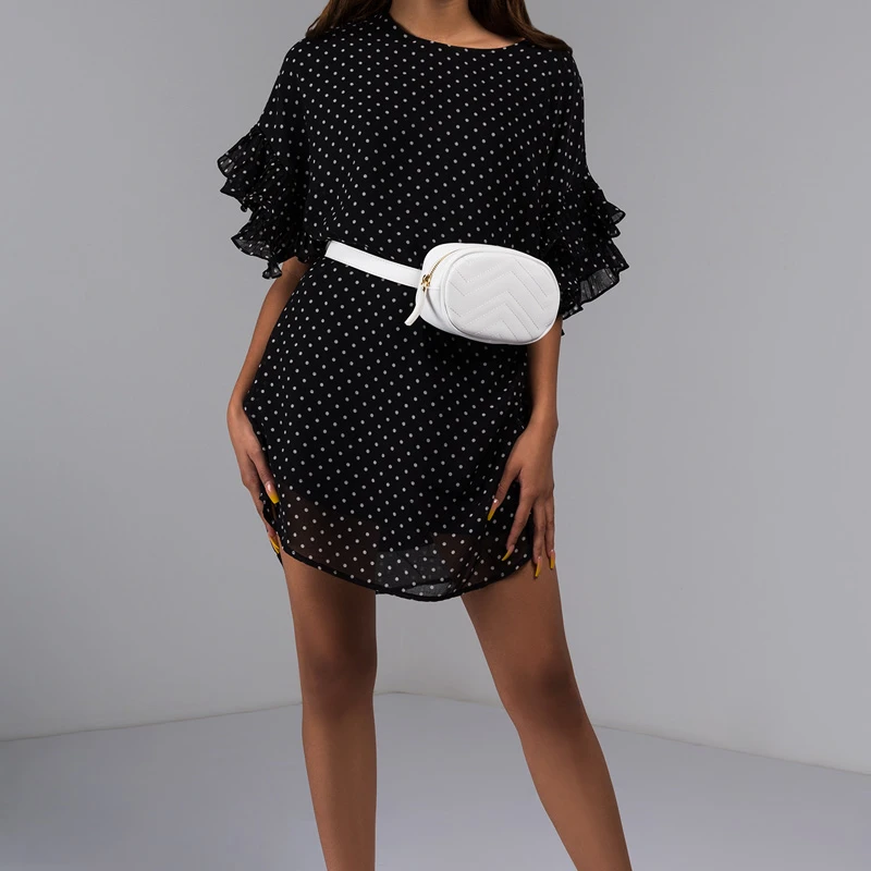 AKIRA Women's Polka Dot Ruffle 3/4 Sleeve Sheer Overlay Mini Shift Dress (5)