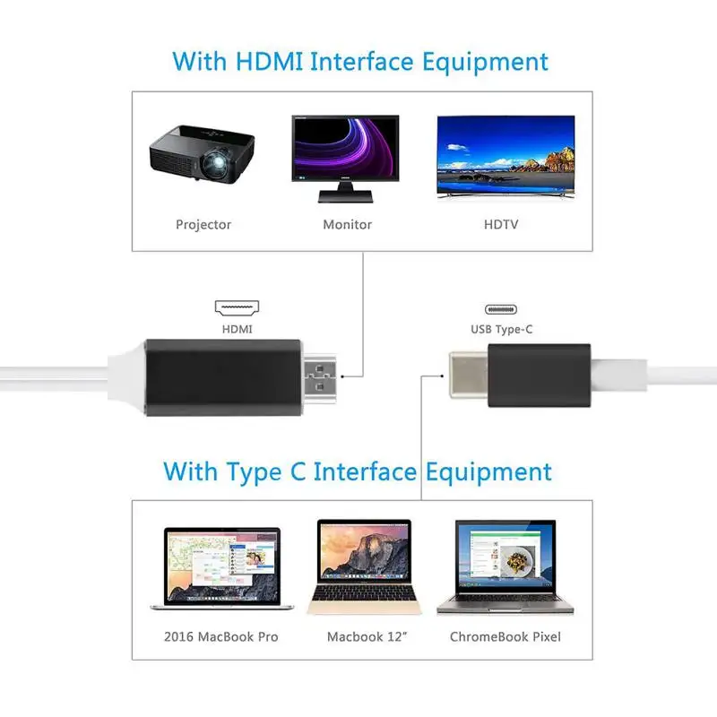 2 м USB TYPE C к HDMI 4K кабель, совместимый с iMac, MacBook Pro, Galaxy S8 S9 Note 8, Dell XPS и другими устройствами USB C