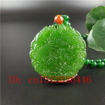 

Natural Green Chinese Dragon Phoenix Carved Jade Pendant Beads Necklace Charm Jewellery Fashion Lucky Amulet Gifts