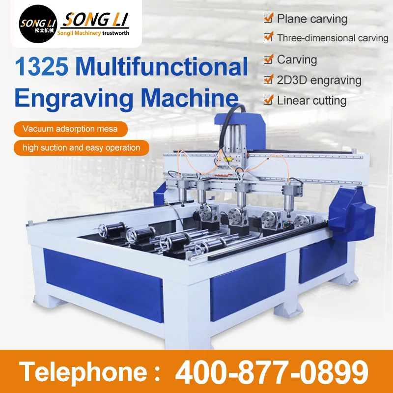 

Songli 1325 5.5kw high quality wood cnc router machine for engraving and milling with four heads and rotary axes
