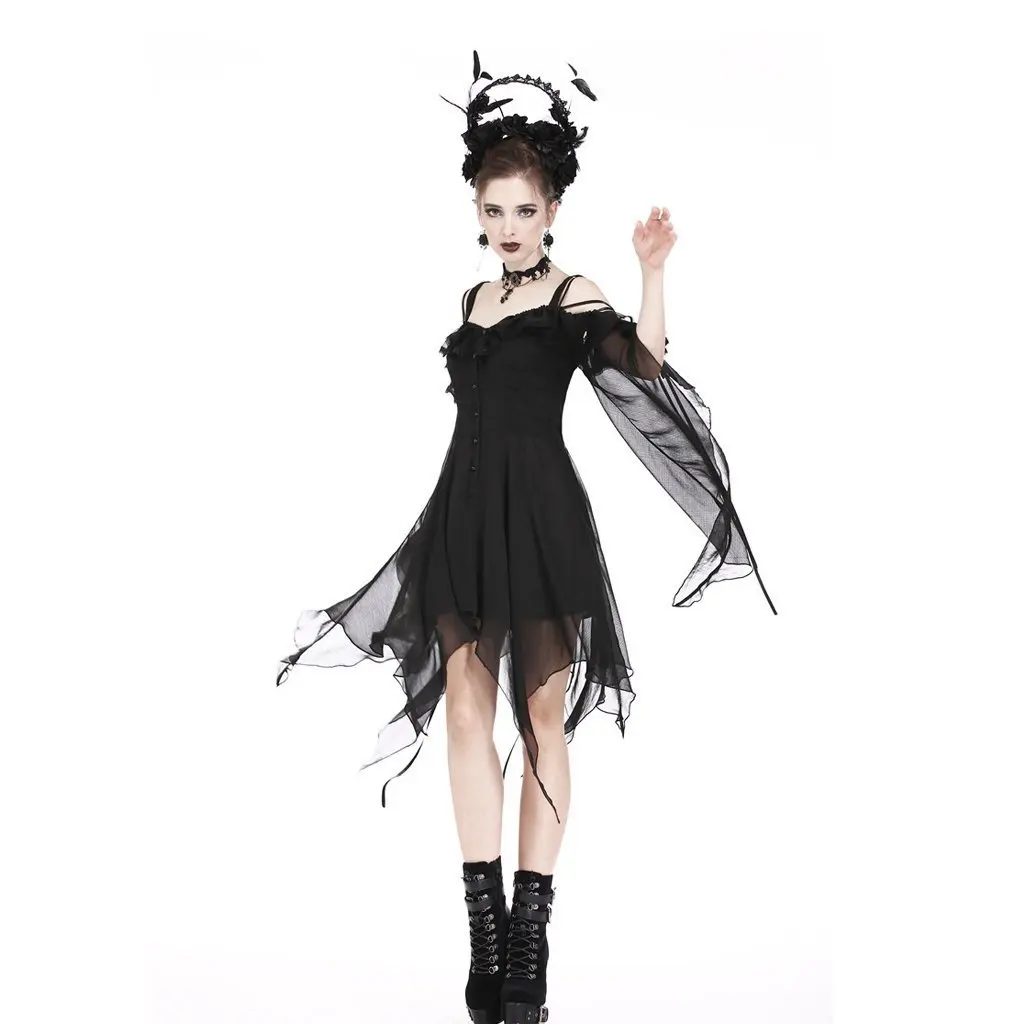 

Darkinlove Women's Goth Off Shoulder Chiffon Party Dress With Sleeves DW176