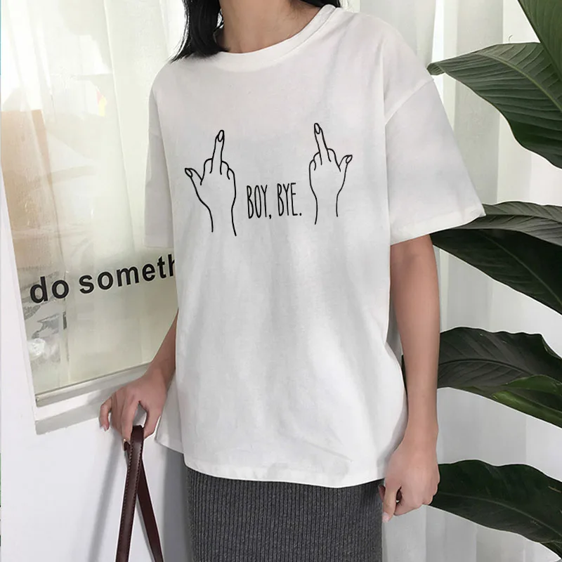 

Summer new women's short-sleeved clothes print personality spoof middle finger t Harajuku casual fashion shirt tops women