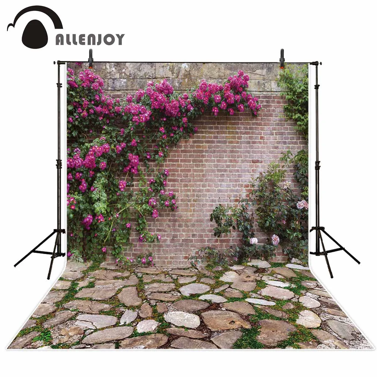 

Allenjoy photophone background spring Easter garden flower vine brick wall stone floor photography studio backdrop photocall