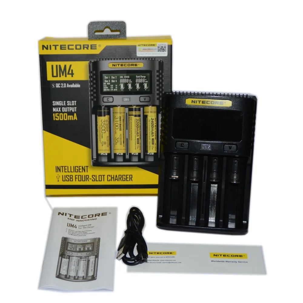 Günstig NITECOR UM4 UM2 C4 VC4 LCD Smart Batterie Ladegerät für Li Ion IMR INR ICR LiFePO4 18650 14500 26650 AA 3,7 1,2 V 1,5 V Batterien D4