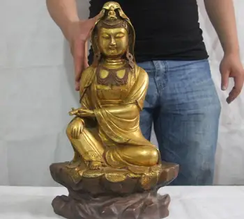 

21 Chinese Buddhism Copper Bronze Gild Guanyin Free Kwan-yin Bodhisattva Statue