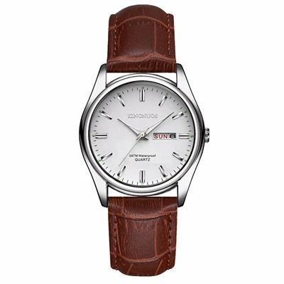 KINGNUOS Топ бренд класса люкс для мужчин wo для мужчин часы 30 м водонепроницаемый календарь любителей спортивные часы для мужчин кварцевые повседневные наручные часы - Цвет: Brown white men
