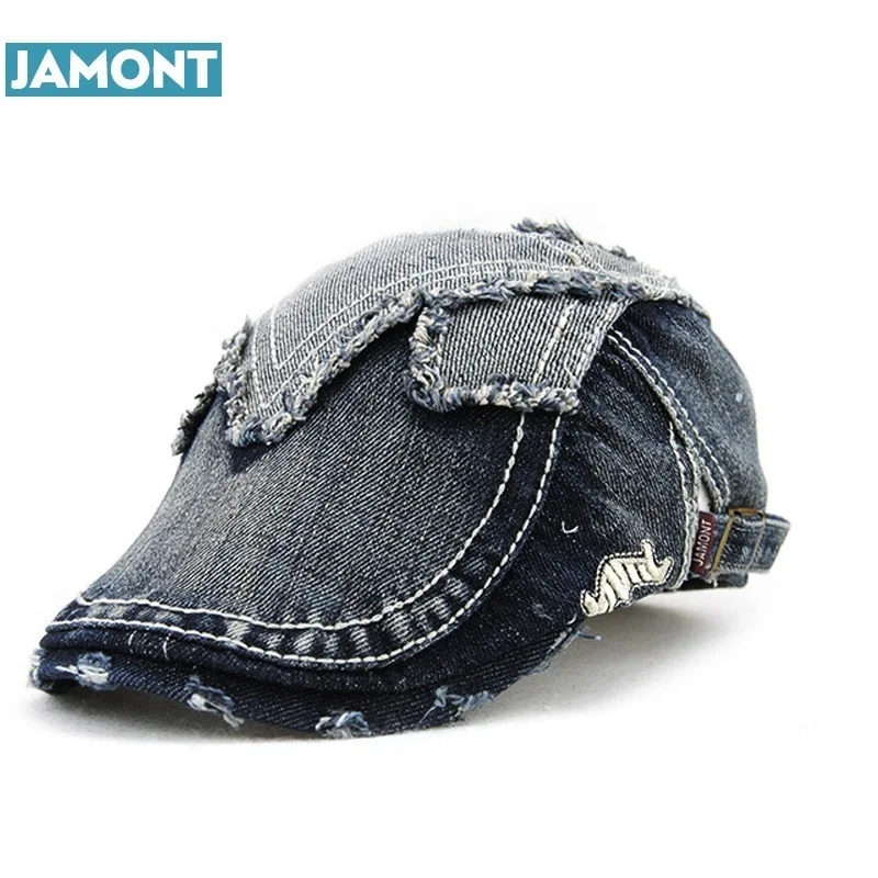 Ковбойская Кепка JAMONT унисекс винтажная Джинсовая шапки береты с вышивкой для