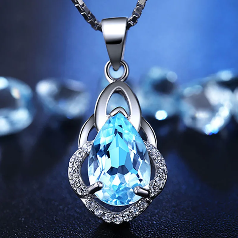 MDNEN подвеска с модным голубым камнем, Геометрическая серебряная подвеска в форме капли воды для женщин, подвеска на свадьбу, годовщину помолвки, ювелирное изделие
