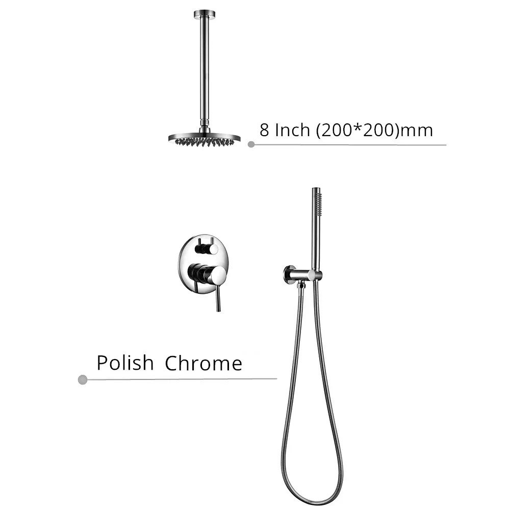 Набор для душа,, роскошный смеситель для ванной комнаты, розово-черный, 8-16 дюймов, душевая головка, потолочное крепление, смеситель, ручной распылитель - Цвет: Polish Chrome 8 inch