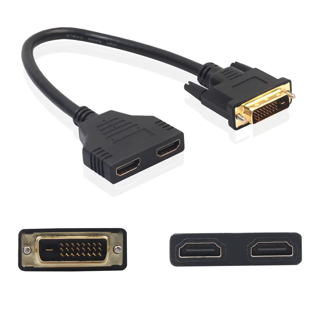 

USPS DVI-D 24 + 1 Male To 2 HDMI Female Adapter Cable Bi-Directional HDMI Converter 2019 NEW drop shipping