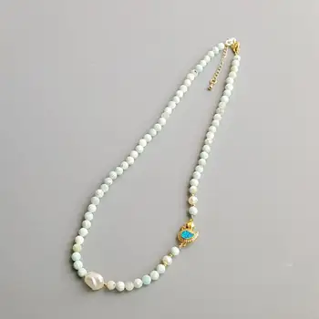 

Lii Ji Genuine Larimar Baroque Pearl Lab-Created Duck Charms Delicated Handmade Necklace