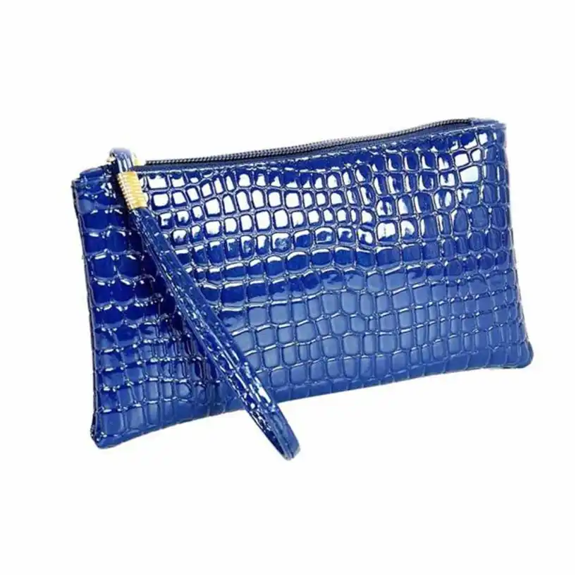 blue leather clutch bag